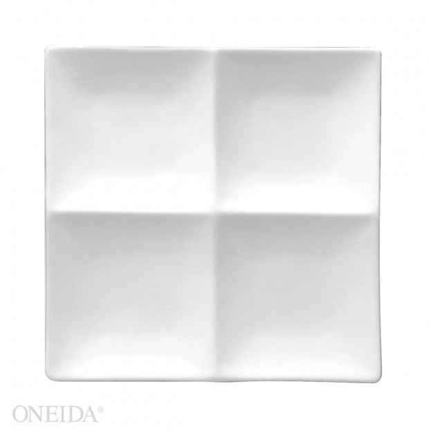 Plato cuadrado 4 compartimentos porcelana 24.7cm blanco brillante  - Oneida