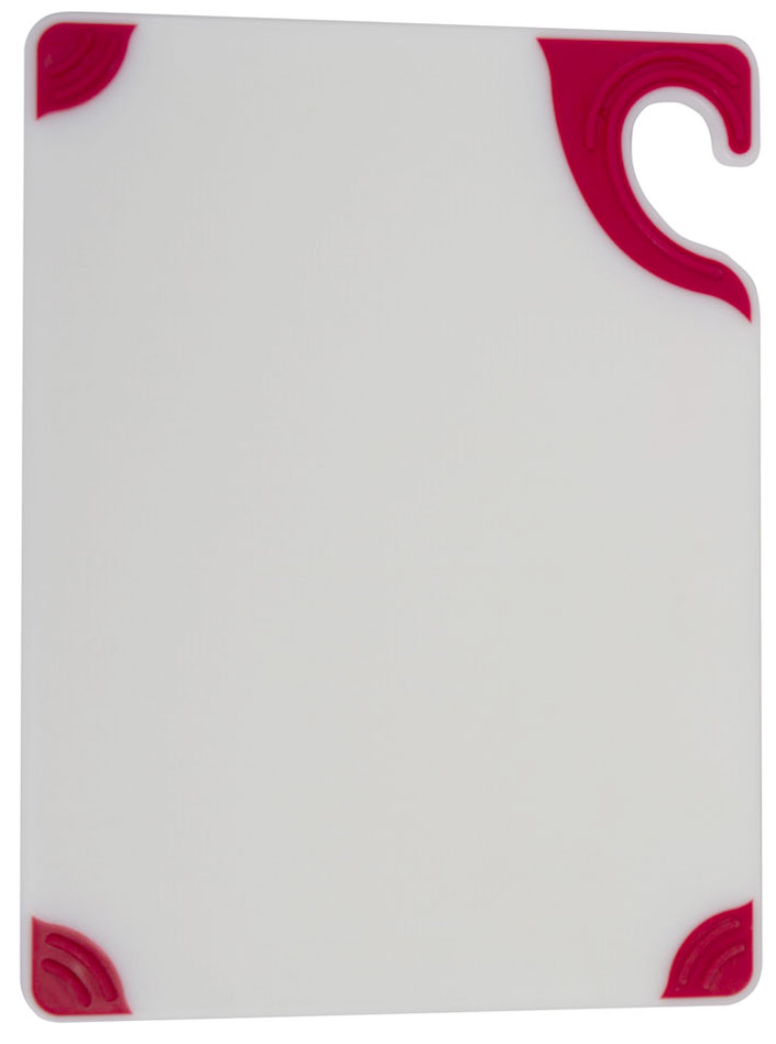 Tabla de corte de 15&quot; x 20&quot; blanca Saf-T-Grip con esquinas de color rojo - San Jamar