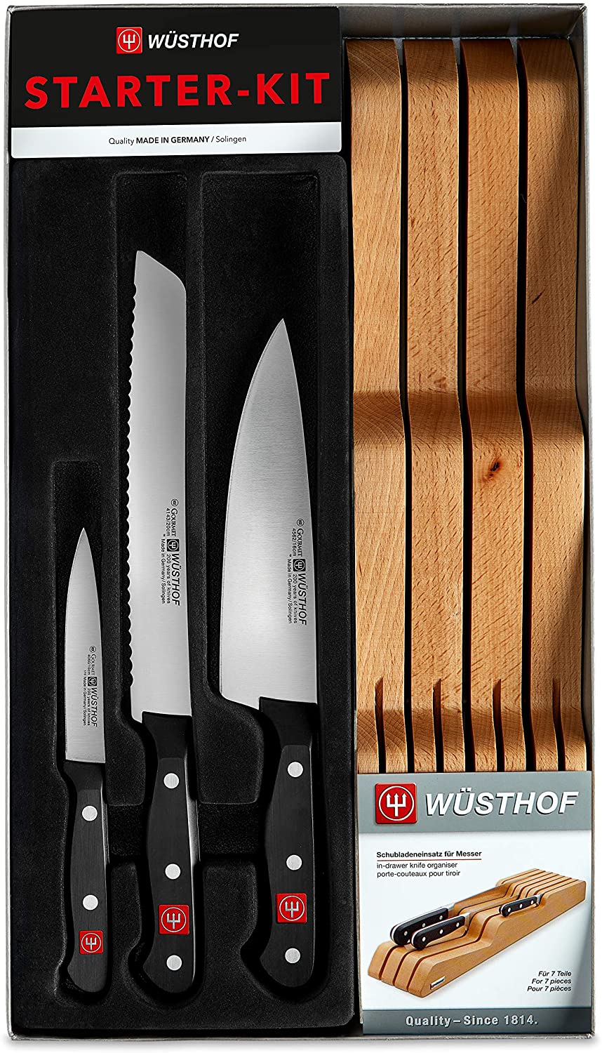 Kit de 3 Cuchillos + bloque organizador para cajón - Gourmet - Wusthof
