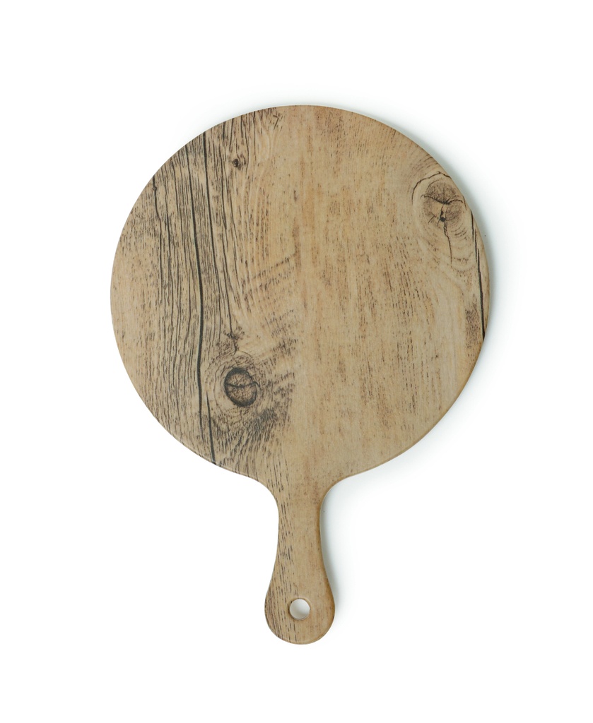 Tabla de exhibición circular en melamina acabado madera de roble de 7.75&quot; de diámetro con asa - GET 