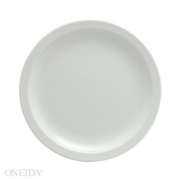 Plato Llano Redondo Ala Angosta de Porcelana Blanco Brillante,  23.8 cm  - Oneida
