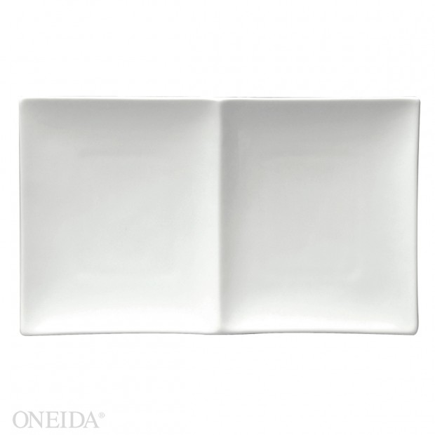 Plato rectangular 2 compartimientos porcelana 29.8x17.5 cm blanco brillante  - Oneida