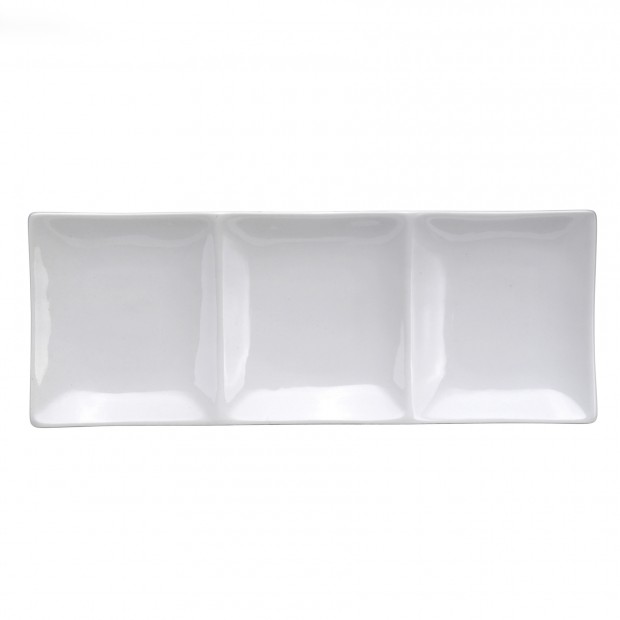 Plato Rectangular 3 Compartimientos de Porcelana Fina Blanco Brillante, 30x12 cm - Oneida