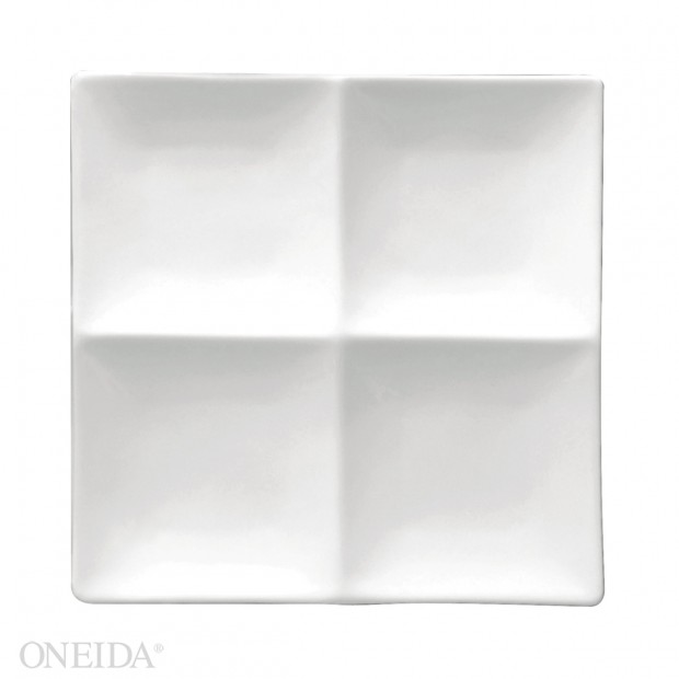 Plato Cuadrado 4 compartimientos de Porcelana Blanca Brillante, 20.0 cm - Oneida