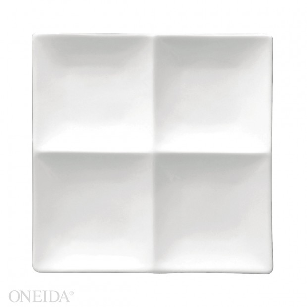 Plato Cuadrado 4 compartimientos de Porcelana Blanca Brillante, 20.0 cm (Outlet) - Oneida