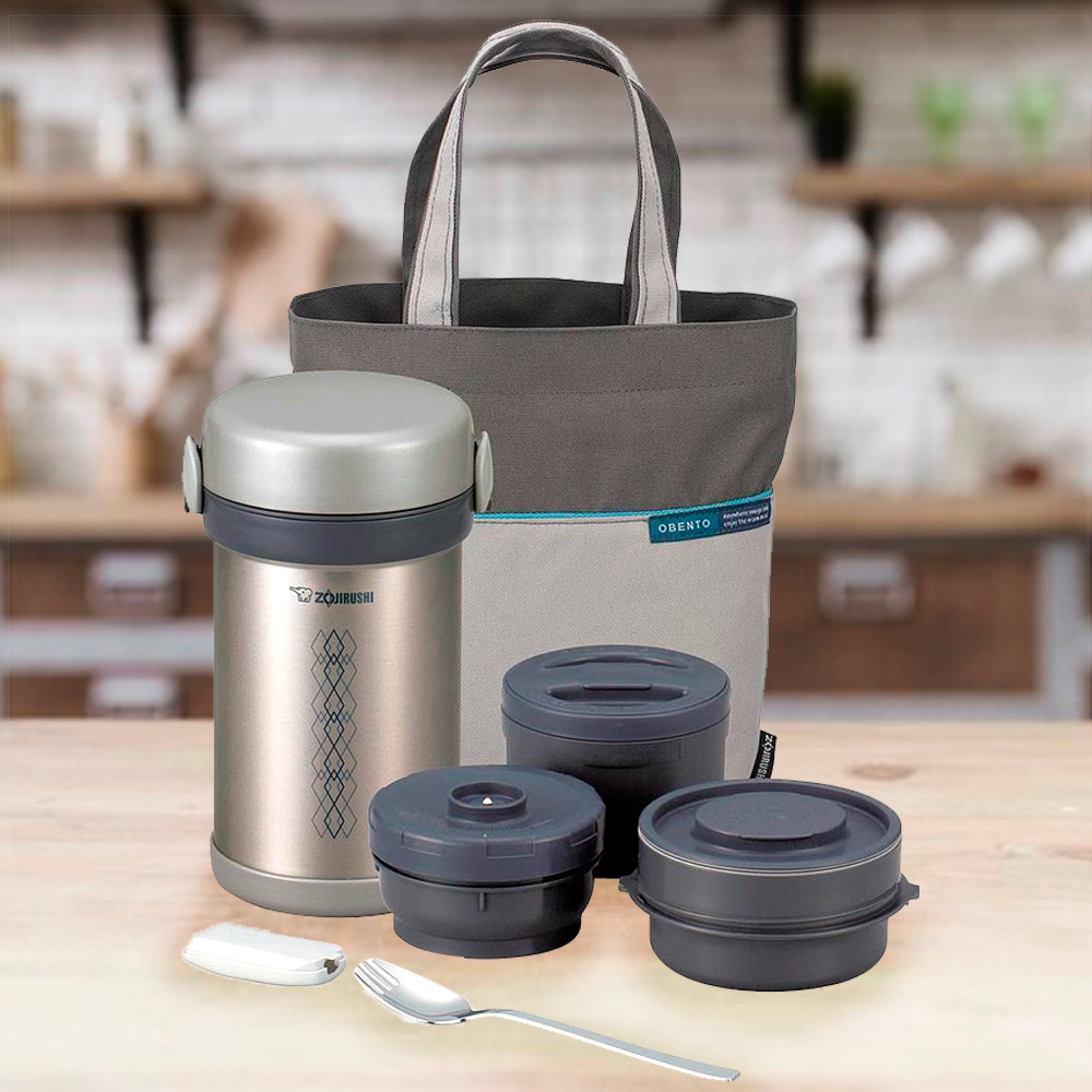 Contenedor aislado al vacío con 3 recipientes aptos microondas Ms. Bento® - Zojirushi