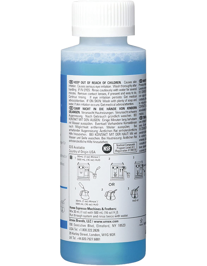 Limpiador liquido rinza para capuchinador, Botella 4oz - Urnex