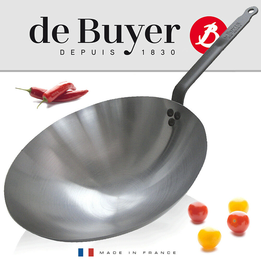 Wok de acero, mango con chapa de hierro 35.5 cm - De Buyer