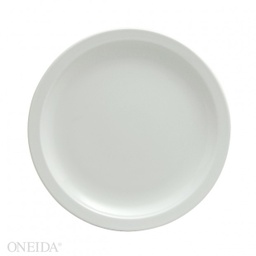 [F8000000143] Plato Llano Redondo Ala Angosta de Porcelana Blanco Brillante,  23.8 cm  - Oneida