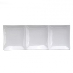 [F8010000895] Plato Rectangular 3 Compartimientos de Porcelana Fina Blanco Brillante, 30x12 cm - Oneida