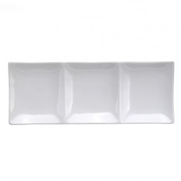 [F8010000895-O] Plato Rectangular 3 Compartimientos de Porcelana Fina Blanco Brillante, 30x12 cm - Oneida