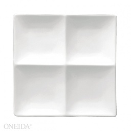 [F8010000945] Plato Cuadrado 4 compartimientos de Porcelana Blanca Brillante, 20.0 cm - Oneida
