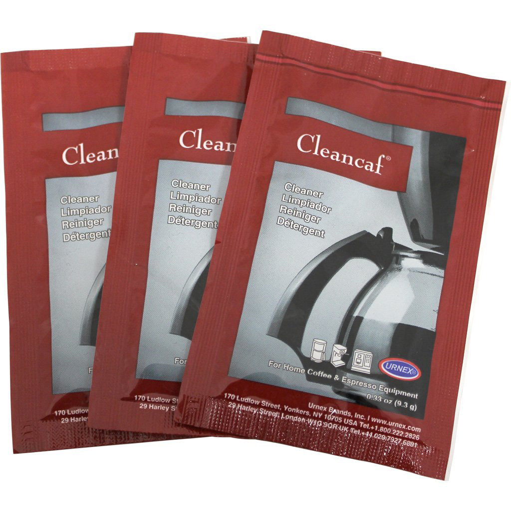 [14-CL2-12DSP] Polvo limpiador y eliminador de sarro Cleancaf para máquinas de café, caja de 3 sobres de 9 gr c/u - Urnex 