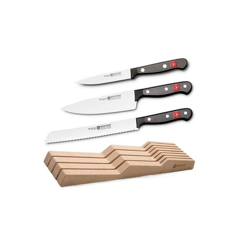 [1125060307-O] Kit de 3 Cuchillos + bloque organizador para cajón - Gourmet (Outlet) - Wusthof